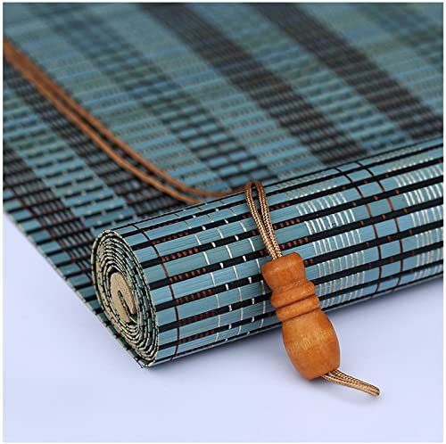 SHRHZJ Retro Bambus Rollo,Natürlicher Bambusvorhang für den Außenbereich,Sichtschutz Rollo Seitenzugrollo Für Fenster und Türen (120x200cm(47x79in),Blau)