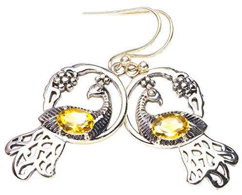 StarGems Natürlich Citrin Pfau Handgefertigtes 925er Sterling silber Ohrringe 4.45cm E3530-1