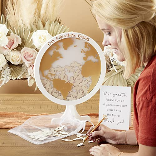 Kate Aspen 22101NA Hochzeits-Gästebuch-Alternative, Polystyrol (PS) Holz Papier MDF, Globus/Flugzeuge