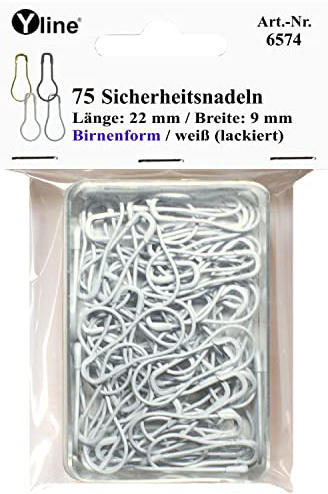 75 Stück Mini Sicherheitsnadeln (Birnenform) weiß/Weiss ca.22 mm, Sicherheits- Nadel Nadeln, 6574