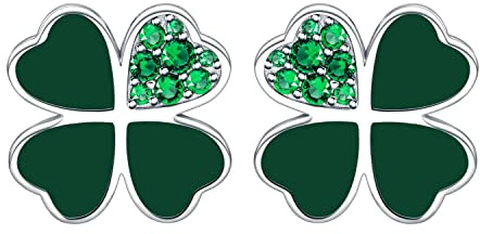 Qings Fyra blad klöver örhängen 925 sterling silver örhängen hjärta lyckliga löv lysande gröna blad St Patrick's Day blommig smyckesgåva för kvinnor flickor