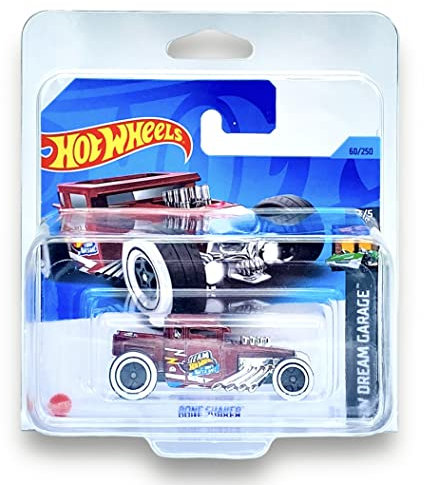 Hot Wheels Bone Shaker (Dark Red) 3/5 HW Dream Garage - 2023-60/250 (Short Card) - COMES IN A KLAS CAR KEEPER PROTECTIVE COLLECTORS CASE - HKJ95