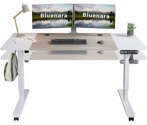 Bluenara Schreibtisch Höhenverstellbar Elektrisch 160 x 76cm Stehpult mit Memory-Steuerung und Anti-Kollisions Technologie mit Tischplatte 2-Fach-Teleskop Stehschreibtisch