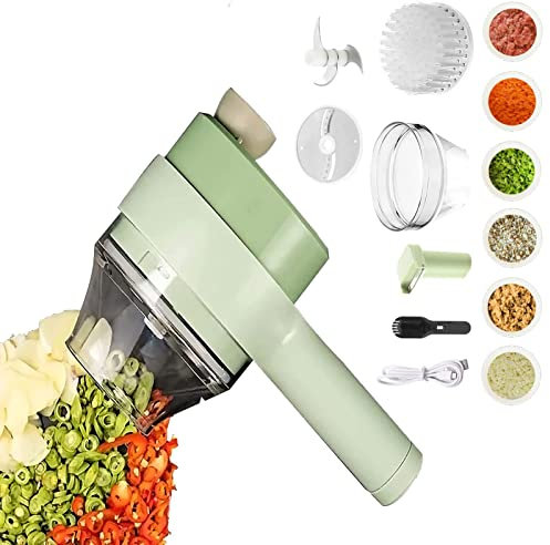 Affettaverdure elettrico multifunzione 4 in 1, tagliaverdure a spirale, ricaricabile, senza fili, per aglio, peperoncino, cipolla, sedano, zenzero, carne