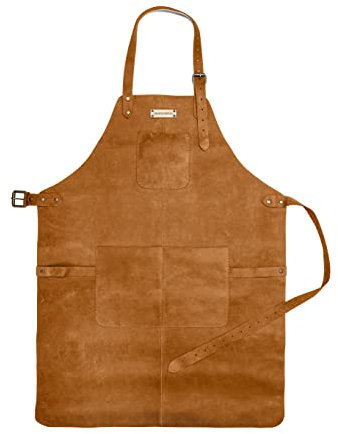 DRAKENSBERG 'Bob' Leder Grillschürze für Männer, Herren Lederschürze, BBQ, Grillen, hochwertig handgemacht, Cognac-Braun, DR00323