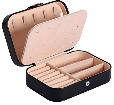 JIHUOO PU Leder Reise Schmuckbox Kleine Schmuckkästchen Schmuck Etui Schmuckschatulle Schmuckkoffer Schmuckaufbewahrung Mini Aufbewahrungsbox für Ohrringe Ringe Armbänder Schwarz