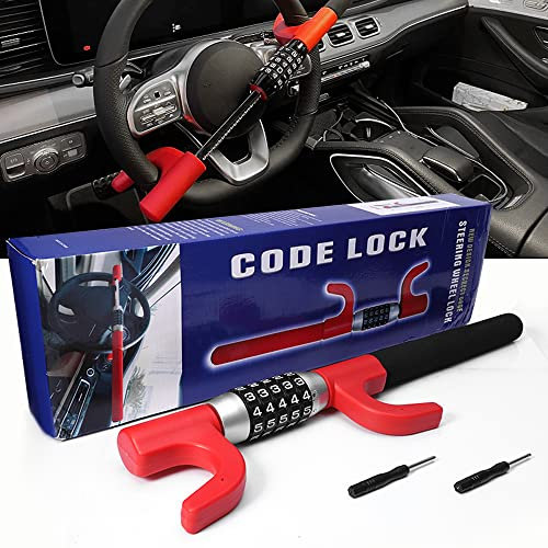 Lenkradschloss mit Zahlenschloss Lenkrad-Kralle mit 5-Stelligen Code Entriegelt Extra Lang Auto Diebstahlsicherung Lenkradsperre Einziehbares Wegfahrsperre Schlüsselloses für PKW LKW KFZ Rot+Schwarz