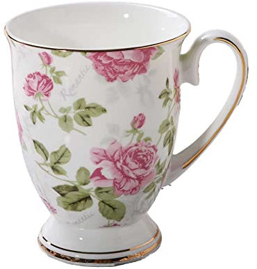 Tazza in porcellana, grande ceramica, tazza da caffè con manico floreale, tazza da tè pomeridiano, tazza da cappuccino europea, per casa, ufficio, ca. 300 ml, regalo per donne (stile 3)