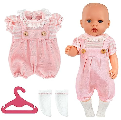 Aolso dockklädesset, 14–18 tum dockkläder = sparkdräkt + strumpor + klädhängare, docktillbehör lämplig för 35–45 cm (overall-rosa)