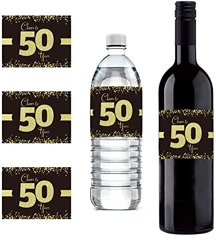 Sumerk 24 Stück 50th Birthday Bottle Label 50 Geburtstag Aufkleber Cheers to 50th Birthday Stickers Self Adhesive Birthday Gift for Men & Women （10 * 7.5 cm）