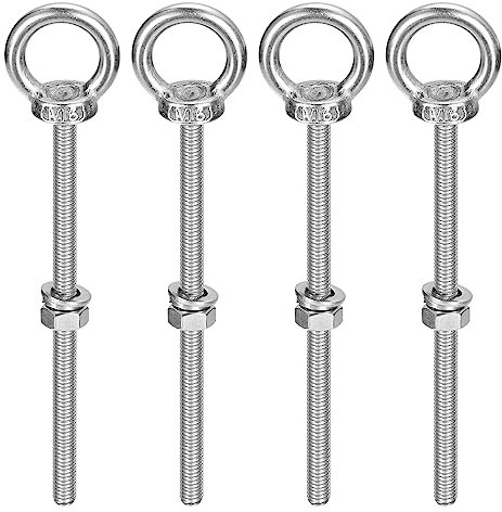 sourcing map Levage Œil Boulon, 4 Ensembles M6x100mm Œil Boulon avec Écrou Rondelle 304 Inox Acier Épaulement Levage Anneau Œil Boulon pour accrochage Article