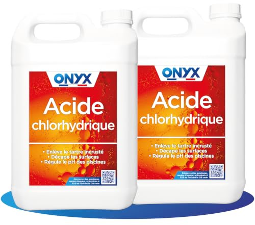 Onyx - Acide Chlorhydrique 23% - Détartrant Décapant Multi-Surface - 2 x 5L | Produit Nettoyant Multi-Surface, WC, Canalisations, Métaux, Carrelage - Régulateur PH Piscine - Fabriqué en France