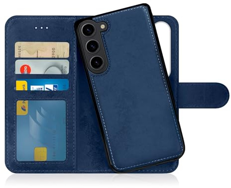 MyGadget Flip-fodral till Samsung Galaxy S24 Plus - [avtagbart magnetfodral] - mobilfodral av konstläder - [flipfodral med kortplats] skyddsfodral i blått W70324