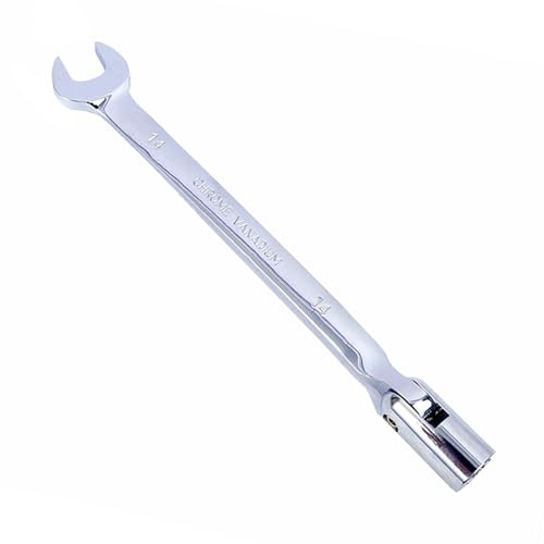 Vokenforu Llave de vaso de 14 mm, llave combinada de carraca, llave de extremo abierto de acero al cromo vanadio endurecido métrico