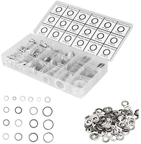 PartyKindom 450stücke Aluminiumdichtungs-sortiment Alu-dichtringe in Flache Metallscheiben Ersatz Für Alte Dichtungen Lieferung in Box Für Sortierung