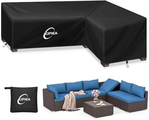 Kipiea Abdeckung Loungemöbel L-Form Wasserdicht, Abdeckung Gartenmöbel Winterfest, 420D Lounge Abdeckungen Winddicht, L-Form Abdeckplane Gartenmöbel Reißfest, Anti-UV (Rechte Seite, 264x214x85x78cm)