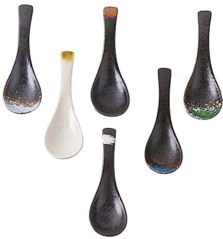ABOOFAN 6pcs Ceramic Japanese Style Spoons Rice Scoops Multipurpose Spoons Kitchen Utensils for Soup Serving Home Mixing Random Color