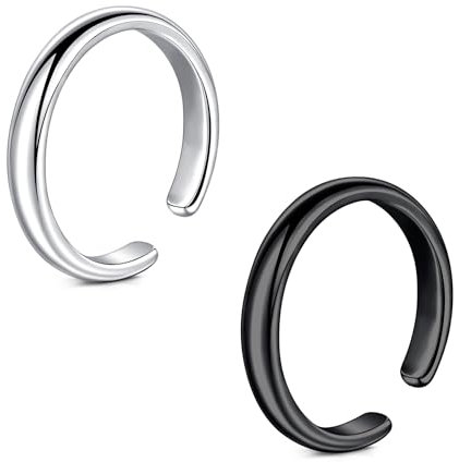 Mayhoop Vintage Zehenringe für Männer Jungen Chirurgenstahl Verstellbare offene Zehenringe Silber und Schwarz Schwanz Ring Finger Ringe Knuckle Ring