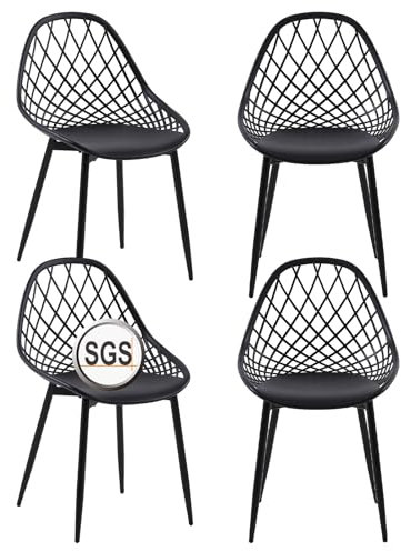 buybyroom Gartenstühle 4er Set, Outdoor Stuhl Terrassenstühle mit Metallfüße, Verstellbare Fußstütze Loungesessel Outdoor Garten Balkon Möbel Essstühle für Garten, Terrassenstühle Oder, Schwarz