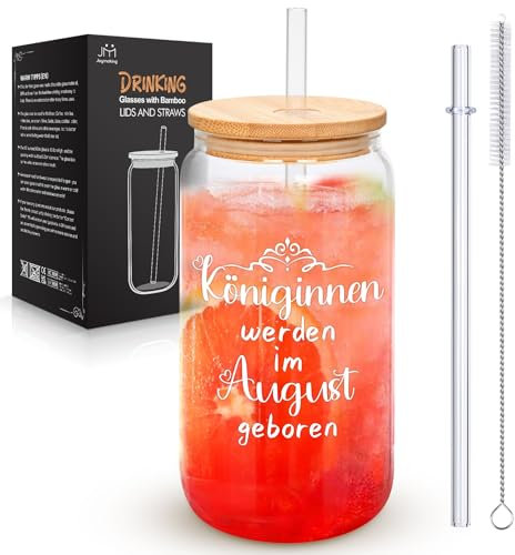 Joymaking Trinkgläser mit Deckel und Strohhalmen für Eiskaffee Cocktails Fruchtlikör Eistee Soda 17oz, Longdrinkgläser Geschenk Freundin, August Geburtstagsgeschenk für Frauen Schwester Mütter