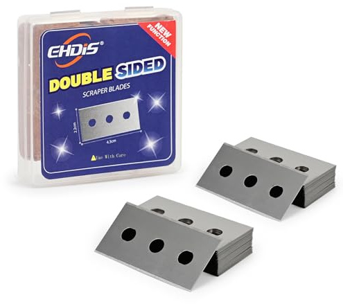 EHDIS 100pcs Ceranfeldschaber Klingen, Doppelseitige Ceranfeldschaber Ersatzklingen, Ersatzklingen mit Drei Löchern, Klingen für Ceranfeldschaber, Kochfeldschaber, Reinigungsschaber