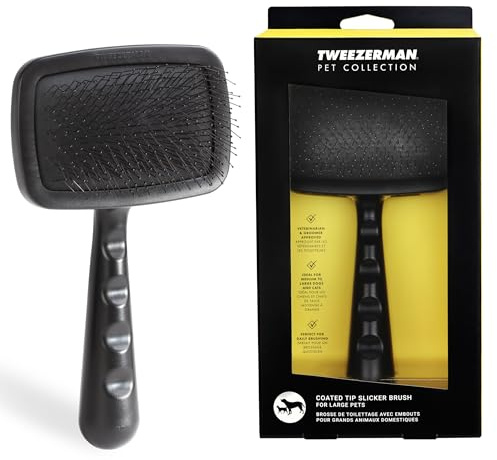 Tweezerman Dog and Cat Slicker Brush for Large Pets, Grooming Brush with Coated Bristles to Prevent Scratching and Ergonomic Handle