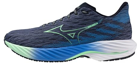 Mizuno Wave Rider 28 - Tenis de Correr para Hombre, Vintage Indigo-Neo Mint, 42 EU