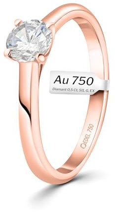 EDELIND Verlobungsring 750 Rotgold GIA Zertifiziert 0,50 Ct Solitär Diamantring Ø 54 mm Goldring für Damen mit Diamanten Brillanten mit Schmuck Geschenkbox