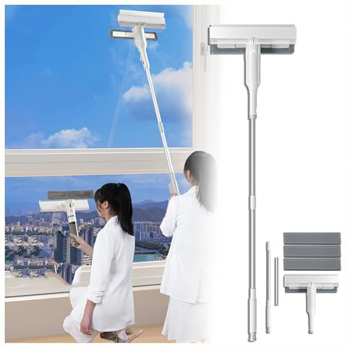 RYJYQYX 4 in 1 Spruzzo Tergivetro per Finestre con Raccoglitore Acque Nere E 3 Panni, Lavavetri con Asta di Prolunga Pulisci Vetri per Cabina Doccia con Finestrino