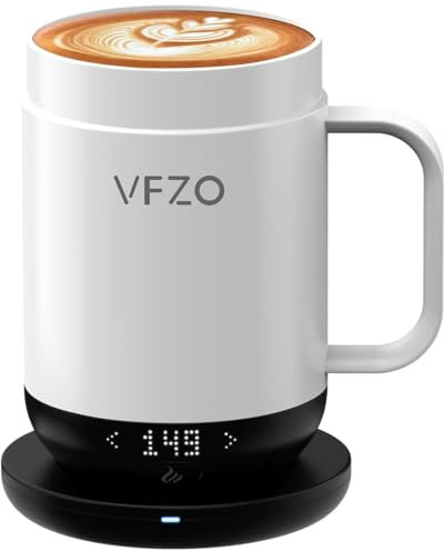 VFZO Smart Mug,Self Heating,Temperature-Controlled, Self-Heating Coffee Mug.LED Real-time Temperature Display. 180 Minutes Maximum Battery Life.Smart Coffee Cup Tea-For-One Sets(16oz, Ivory)