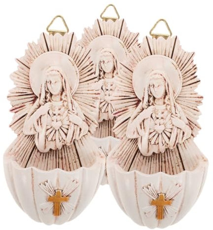Alipis 3pcs Hanging Holy Water Jar Catholic Mary Statue Wall Holy Water Font Flask Decor for Home Church Chapel