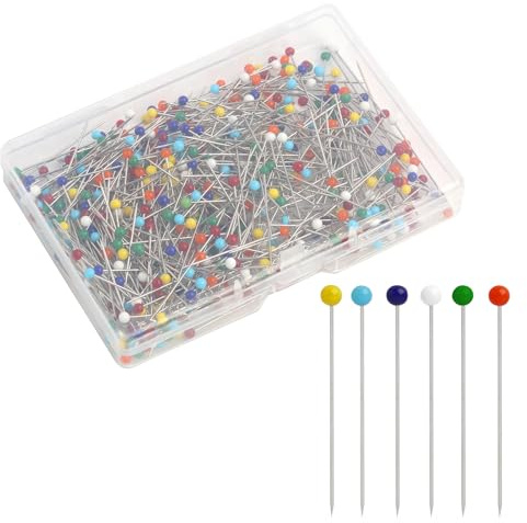 LEIBOCHAO Nähnadeln, 500 Stück, mehrfarbige Schneidernadeln, Glasnähnadeln mit rundem Kopf, Nähnadeln für Kurzwaren, Quilten, Nähen und Basteln, der Kopfdurchmesser 4 mm und die Nadellänge 36 mm