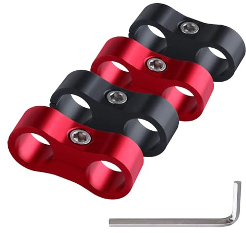 GOLD DEER 4Pcs/Pack 6AN Hose Separator Clamp AN6 Fuel Line Mounting Clamp Aluminum Brake Aluminum for 3/8 Fuel Hose Oil Line Brake Line Water Pipe and Gas Line Black and Red