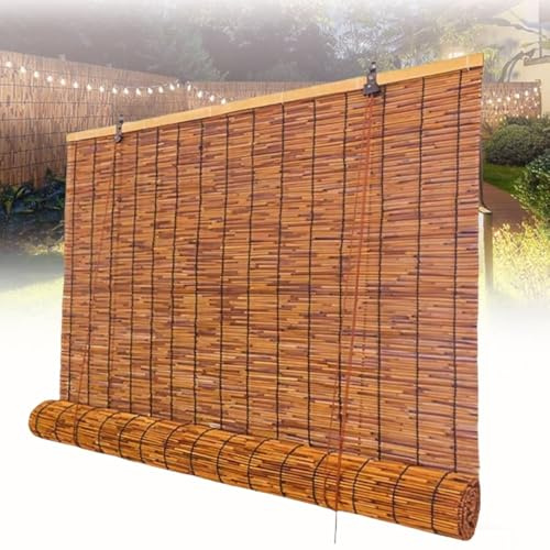 LJDJRHXH Bambus Rollos Retro Bambusrollo mit Lifter, Raffrollo Sonnenschutz Vorhang, Schilf Atmungsaktiv Jalousine Ideal für Fenster Balkon Außenbereich 60 65 70 85 90 100 105 110 cm Breite