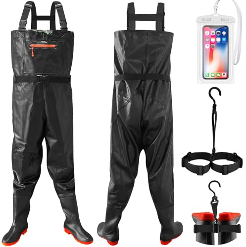 Eiito Waders pour homme et femme, pantalon de pêche imperméable avec bottes, cuissardes avec sangle réglable, respirant et imperméable pour les chantiers, la pêche, les fermes