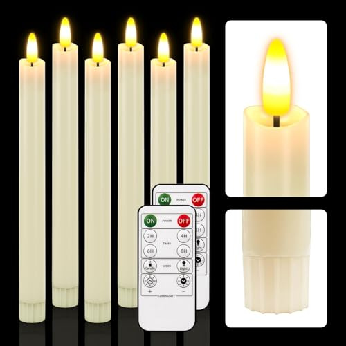 HL Elfenbein LED Stabkerzen mit Timerfunktion und Fernbedienung - 6 Stück 3D-Docht Flackernde Kerzen (2 x25 cm) Warmes Licht für Weihnachtsdeko, Zimmer Deko, Hochzeit und Party Weihnachtsdeko