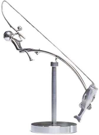 Neamou The Fisherman Balancing Sculpture, Kinetics Fishing Sculpture - Metal Fishing Statue, Balance Art For Your Space, Balances Art Sculptures, Fishings Rod Balances Arts, Fisherman Home Decoration