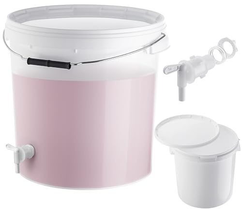 KADAX Fernissabork, 20 l, set med utloppskran, jäsbehållare av plast med dräneringskran för vintillverkning, avloppskran med tätning och mömor, vinbehållare