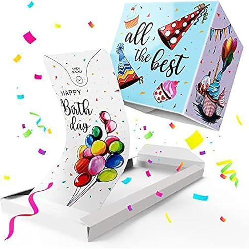 Gleemix Explosionsbox Geburtstag Partyballons, Pop Up Box Gutschein Geburtstag, Happy Birthday Lustige Geburtstagskarte, Geschenkbox Explosionsbox Konfetti, Mystery Box Für Kollege Familie Kind