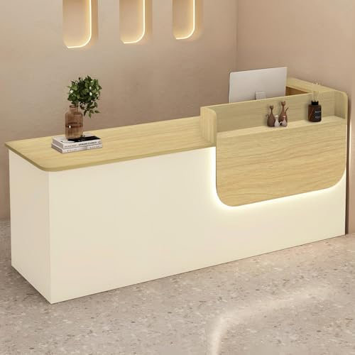 UULBDCD Mostrador Recepción de 100–240 cm en Madera Maciza con Cajón con Cerradura, Armario de Almacenaje y Estantes, Mostrador con Luz LED para Oficina, Tienda, Salón o Vestíbulo