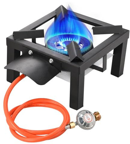 Yunzkuk Gas Hockerkocher, Outdoor Gaskocher 12 kW Gasbrenner aus Gusseisen, Einstellbar 0-20 PSI, Tragbarer Campingkocher für Garten, Angeln, Camping, Grillen, Wandern