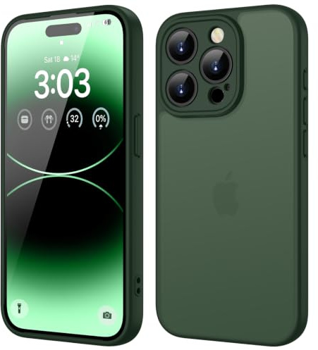 ORDA für iPhone 14 Pro Hülle, Vollständiger Kameraschutz Stoßfest, Grün | Matt Handyhülle, Kratzfest Transluzente Rückseite Schutzhülle, Anti-Fingerabdruck Case