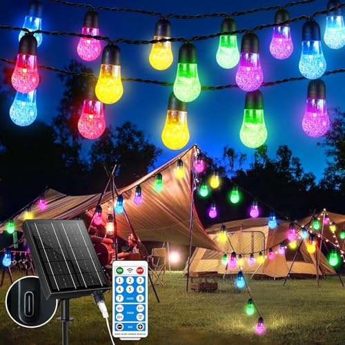GCMacau Guirnaldas Luces Exterior Solar, 18m 50 LED Cadenas De Luces Solare, 8 modos, IP65, esferas de cristal resistentes al agua, Luces Solares para balcones, jardines, terrazas y fiestas