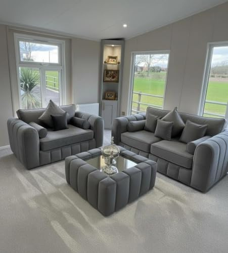 Lilly Fabric Sofa Set 3 + 2 Seater with Free Coffee Table | Modern Living Room Sofa | Multiple Colours Available (Dark Grey)