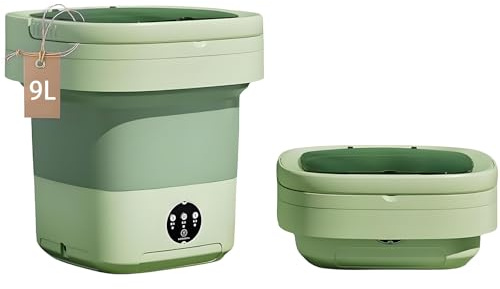Lavatrice portatile da 9 litri, mini lavatrice pieghevole 2 in 1, timer a 3 velocità e funzionamento con un solo pulsante touchscreen, per dormitori, appartamenti, case e campeggio green