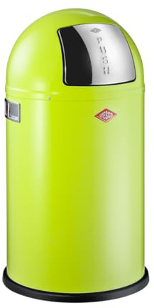WESCO Pushboy junior Mülleimer in der Farbe lime grün, pulverbeschichtetes Stahlblech, 22 Liter Volumen, große Edelstahlklappe, herausnehmbarer Innenbehälter
