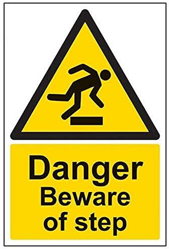 VSafety Danger Beware Of Step Warning Sign - 200 mm x 300 mm - 2 mm styv plast
