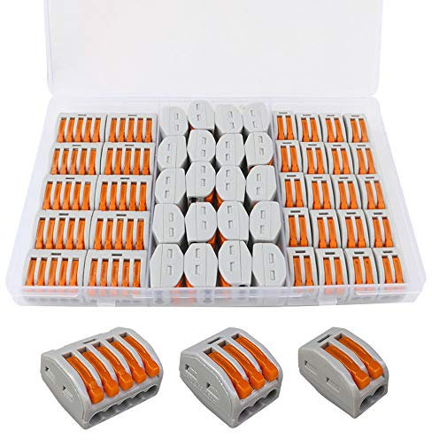 QitinDasen 50Pcs Palanca Tuerca Cable Conector Set, Compacto Conductor Conector, Rápido Cable Conector Resorte Bloque Terminal (KV222-412, KV222-413, KV222-415)