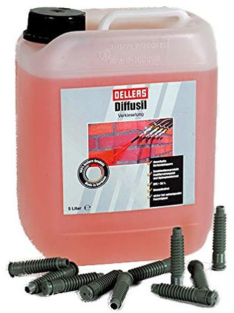 OELLERS Horizontalsperre Set – 1x5L Diffusil Injektionsmittel + 10 Injektionspacker – schnelle Mauerwerk-Trockenlegung mit Niederdruckverfahren bei aufsteigender Feuchtigkeit