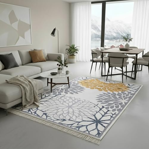 Fashion4Home Teppich Läufer - Tepiche für Wohnzimmer, Schlafzimmer, Küche, Kinderzimmer, Badezimmer - Boho Kelim - Läufer Flur, Orient-Blau-Gold, Größe: 120x170 cm